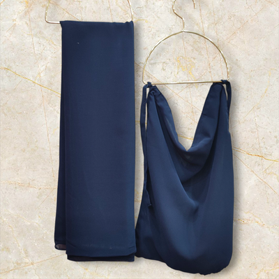 Georgette Matching Hijab and Niqab Set - Navy Blue