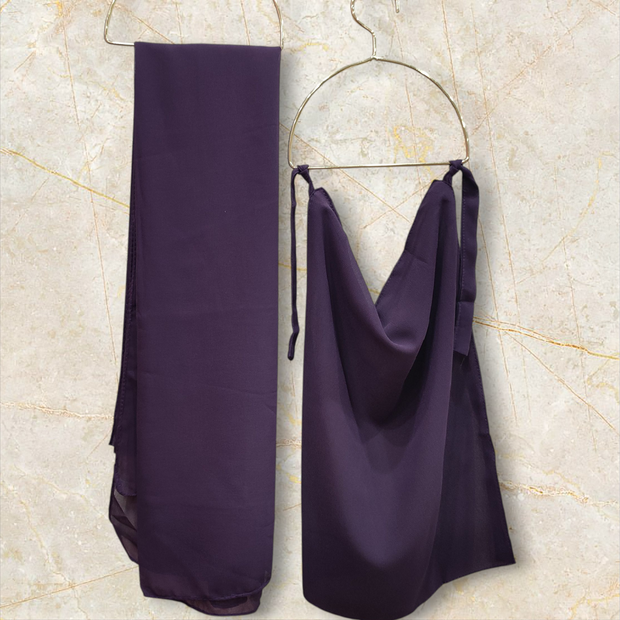 Georgette Matching Hijab and Niqab Set - purple