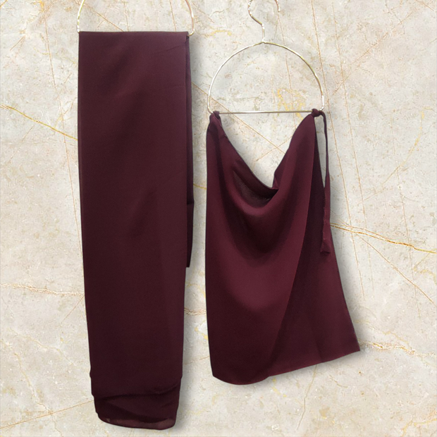 Georgette Matching Hijab and Niqab Set - Maroon