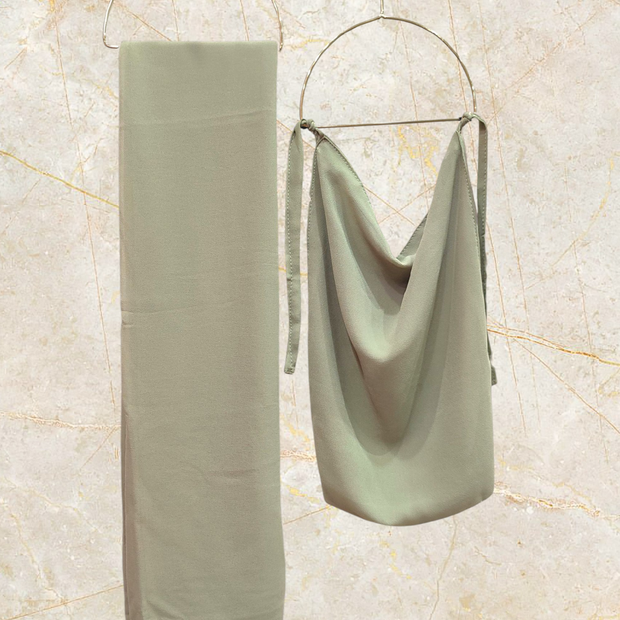 Georgette Matching Hijab and Niqab Set - Sage Green