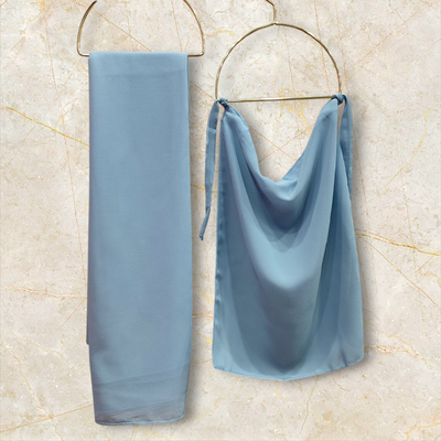 Georgette Matching Hijab and Niqab Set - Sky Blue