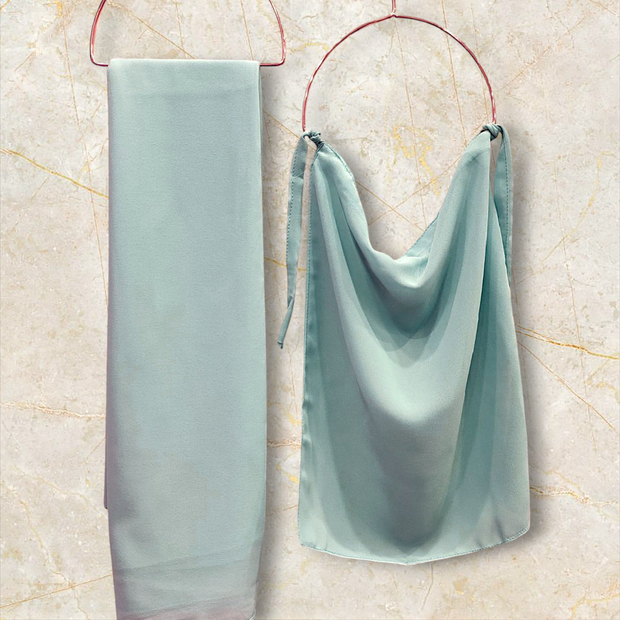 Georgette Matching Hijab and Niqab Set - Aqua