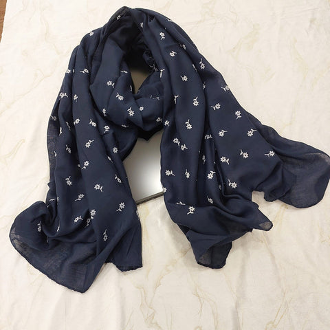 Lawn Floral Embossed (Navy Blue)