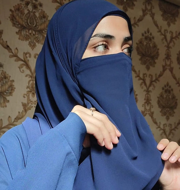 Georgette Matching Hijab and Niqab Set - Navy Blue
